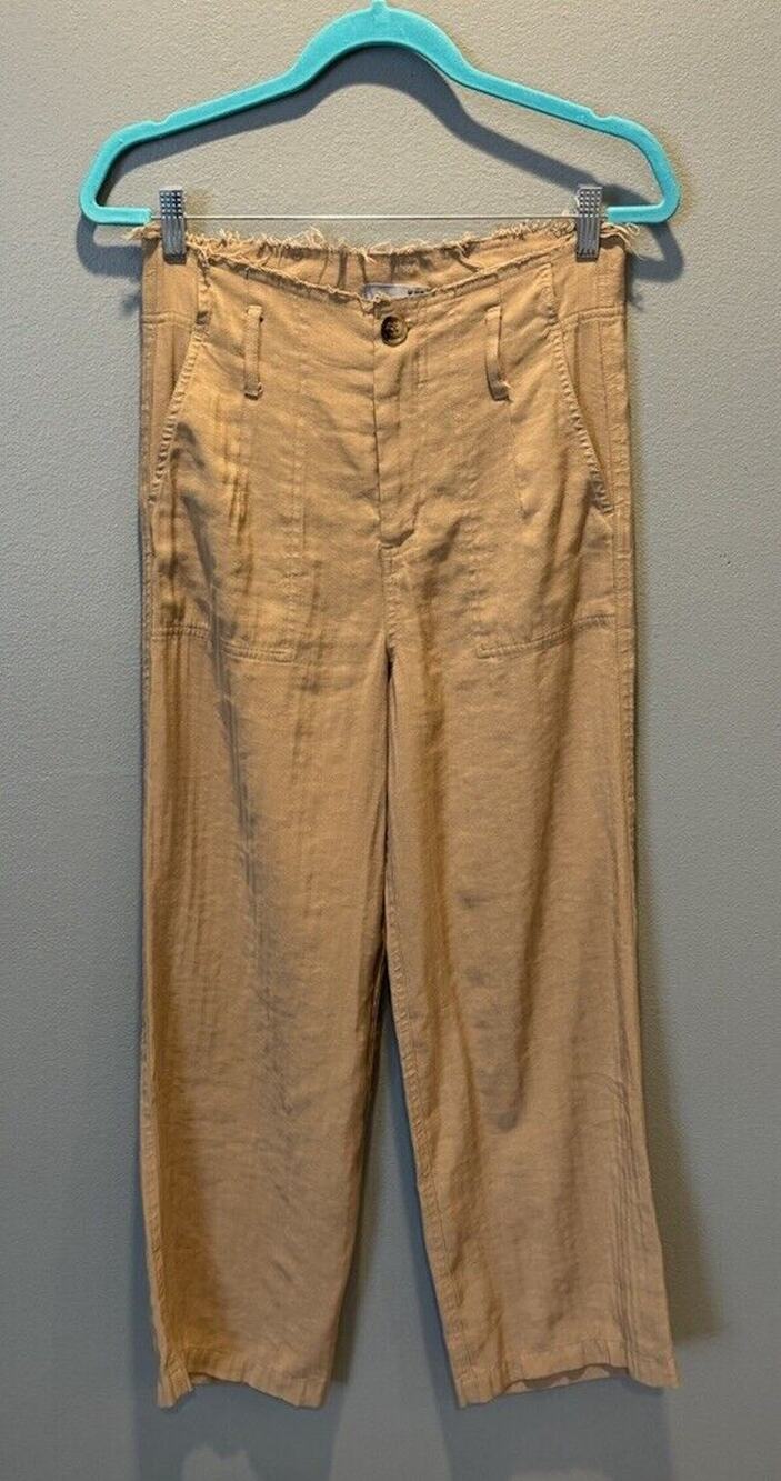 Kut Pinstripe Khaki Wide Leg Distressed Pants Women’s 0